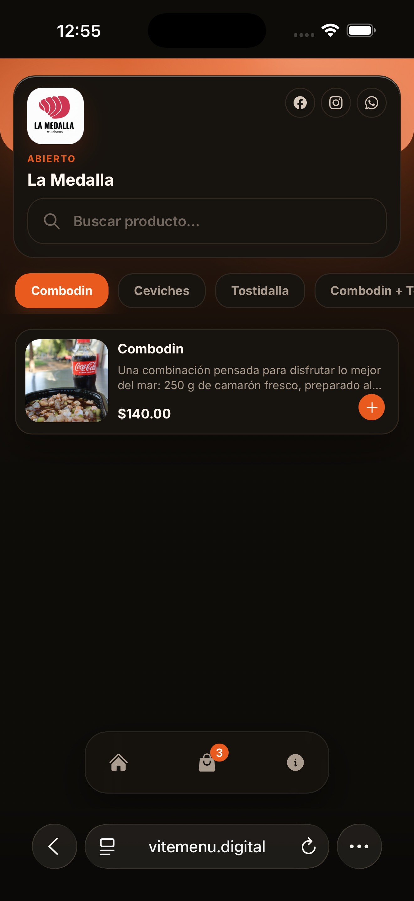 Vista de catálogo del restaurante La Medalla